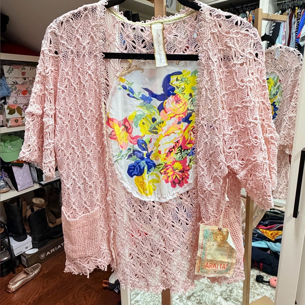 ARATTA Pink Open-Knit Cardigan